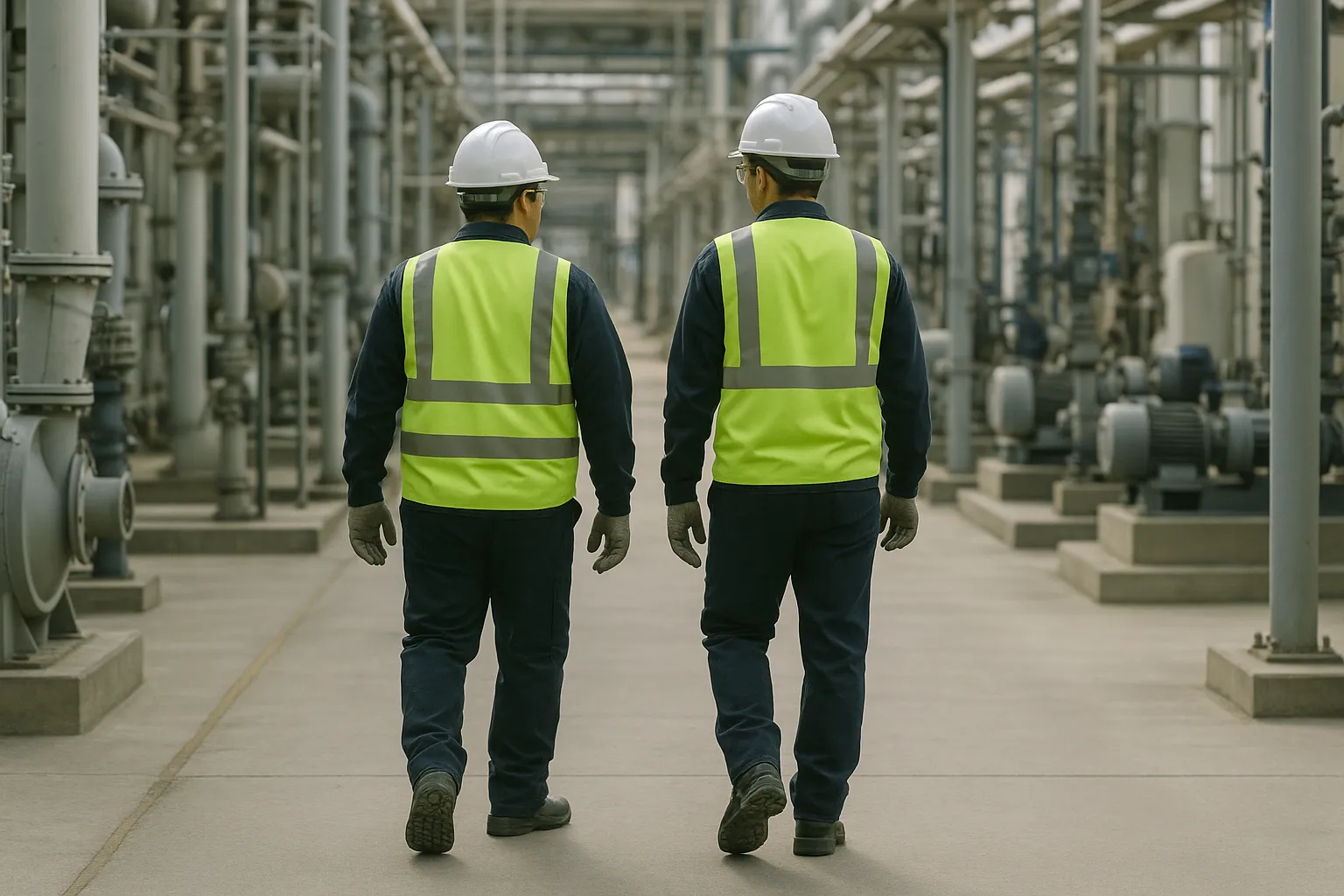 Técnicos de mantenimiento en planta industrial